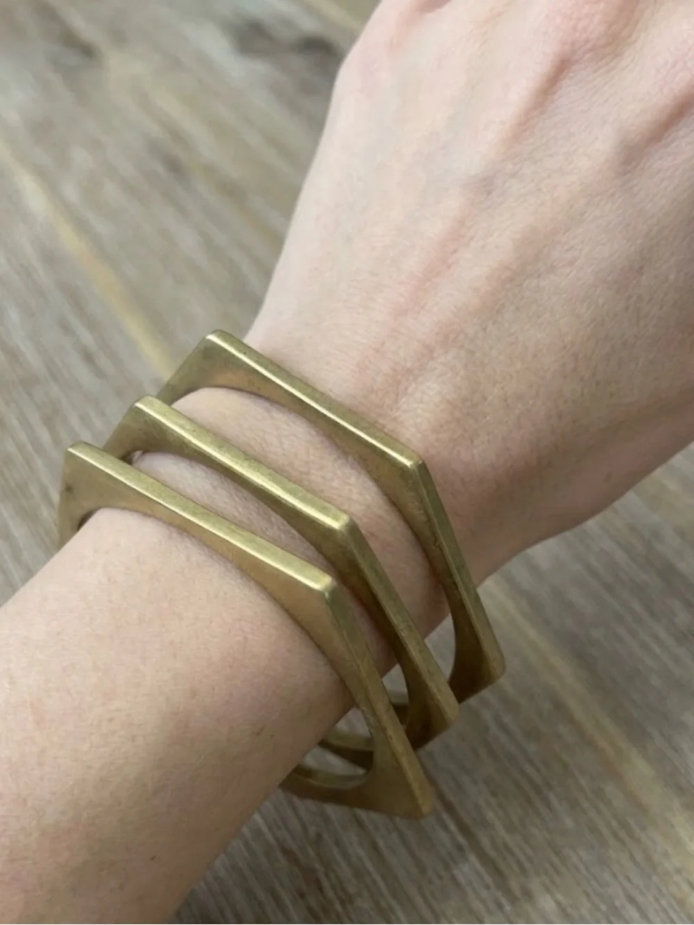 Set of 3 Brass Geometric Bangle Bracelets